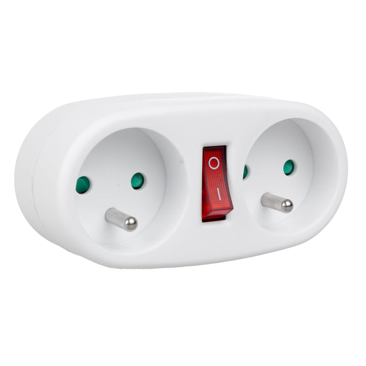 Maclean MCE337 E Base de Enchufe, Divisor con 2 Tomas e Interruptor de Encendido/Apagado, tipo E, 2x16A