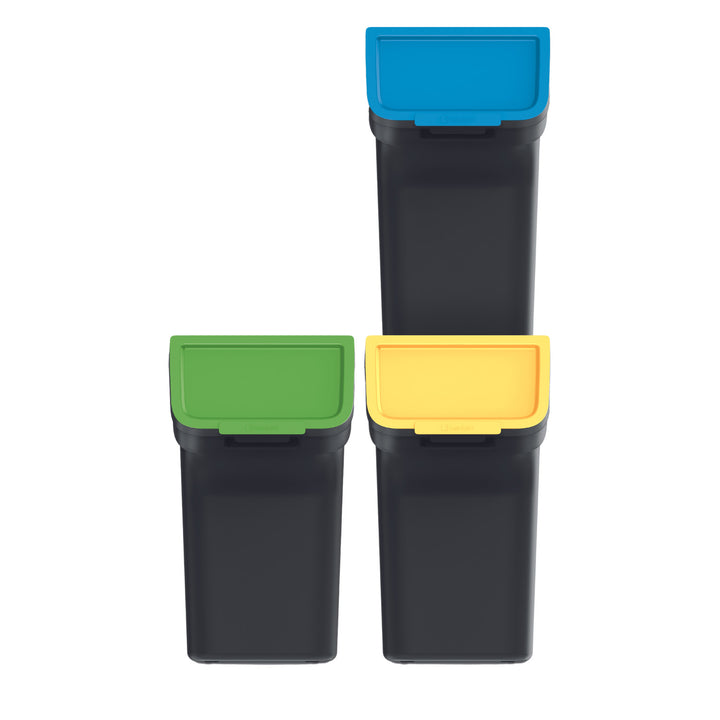 Keden Stackbox Juego de Cubos de Basura para Reciclaje Sistema de Separación de Residuos, 3x20 litros, negro