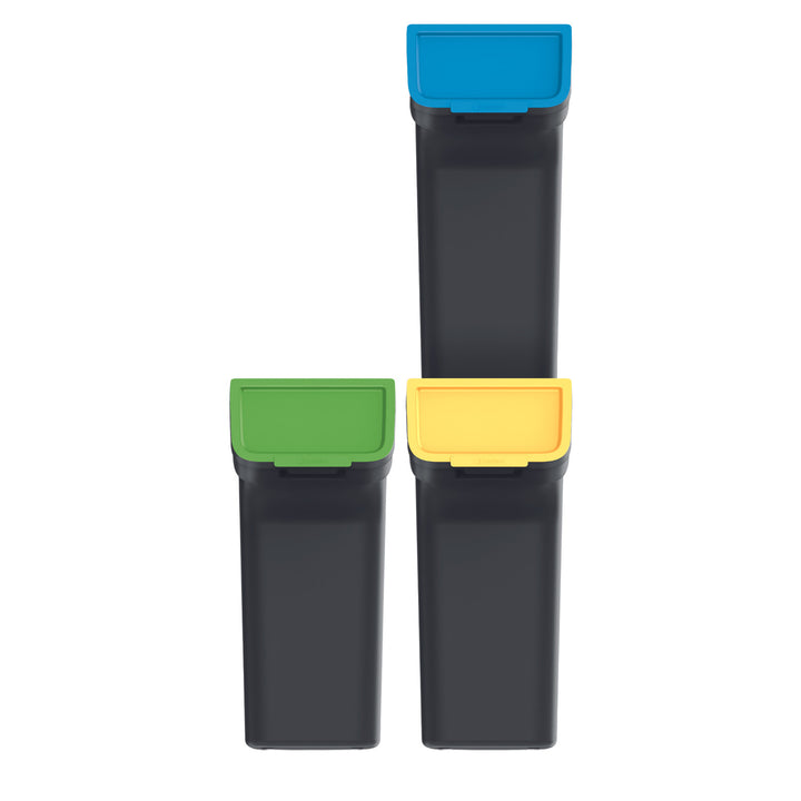 Keden Stackbox Juego de Cubos de Basura para Reciclaje Sistema de Separación de Residuos, 3x25 litros, negro