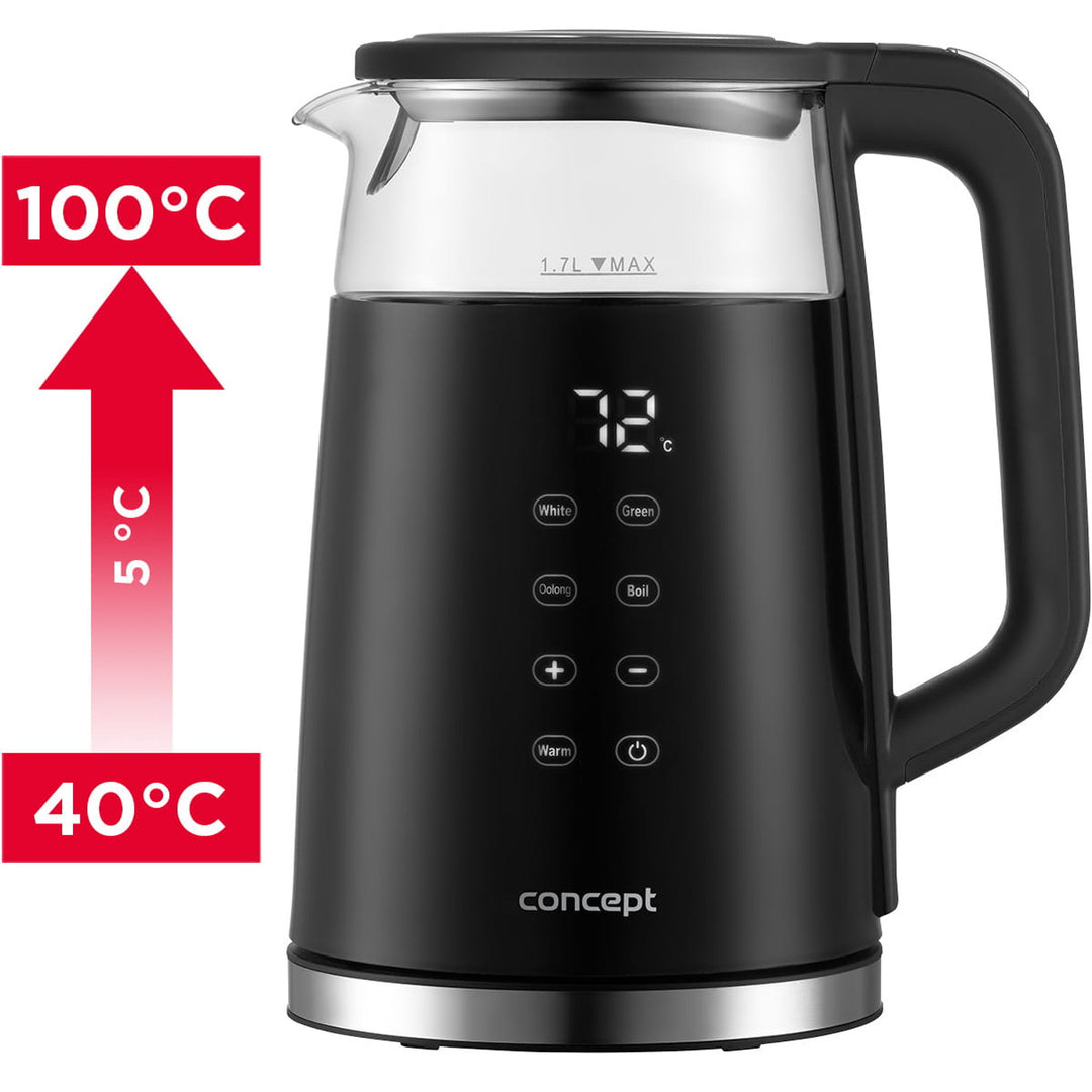Concept RK4100 Hervidor Eléctrico de Vidrio de 1,7L con Control de Temperatura