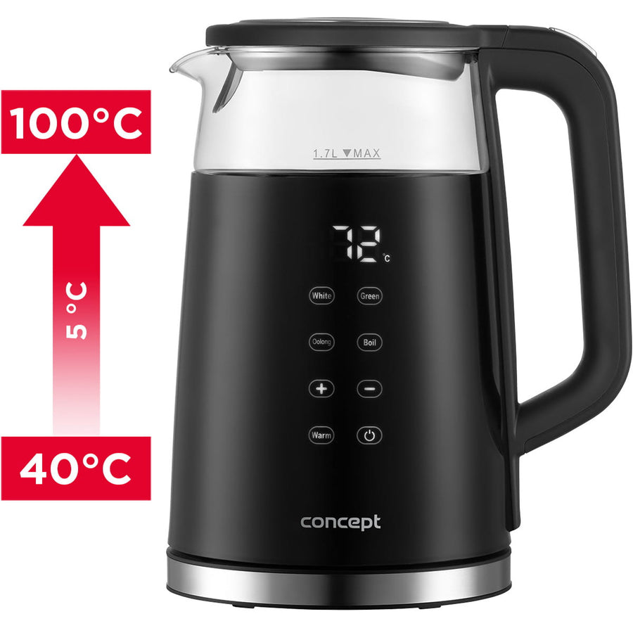 Chaleira elétrica em vidro Concept RK4100 1,7L com controlo de temperatura