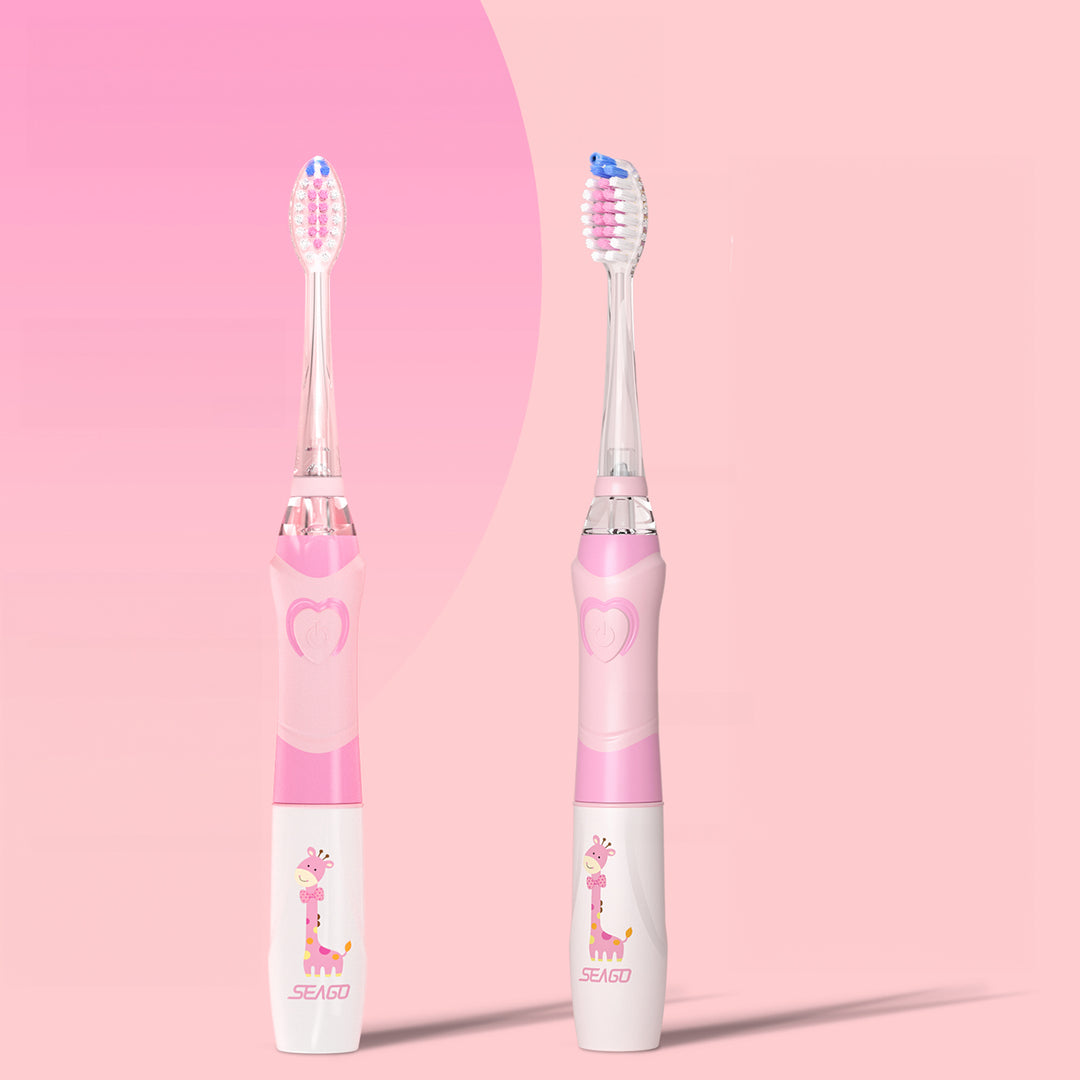 SEAGO Cepillo Dental Sónico Infantil, Color Rosa, 1xAA 1,5V (no incluido), 3 Puntas de Repuesto, SG-977 Rosa