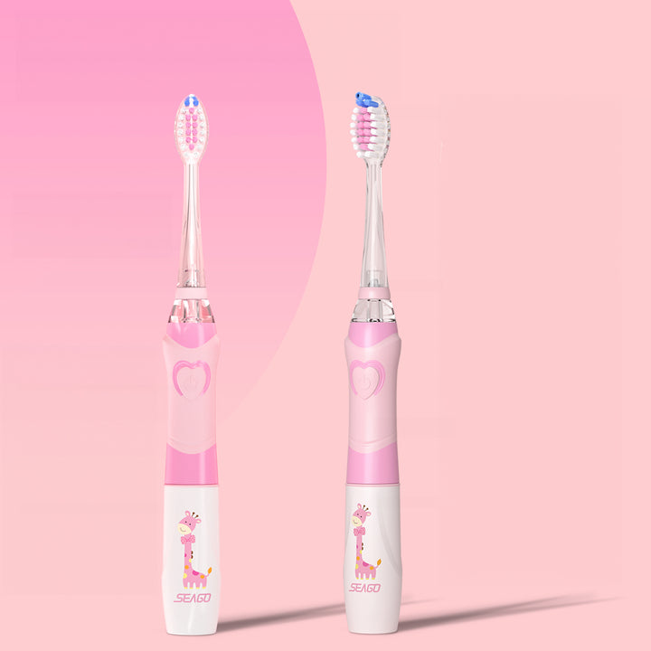 SEAGO Cepillo Dental Sónico Infantil, Color Rosa, 1xAA 1,5V (no incluido), 3 Puntas de Repuesto, SG-977 Rosa