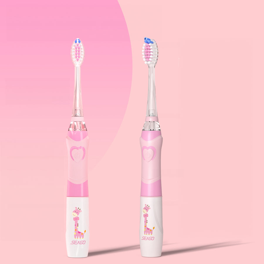 SEAGO Cepillo Dental Sónico Infantil, Color Rosa, 1xAA 1,5V (no incluido), 3 Puntas de Repuesto, SG-977 Rosa
