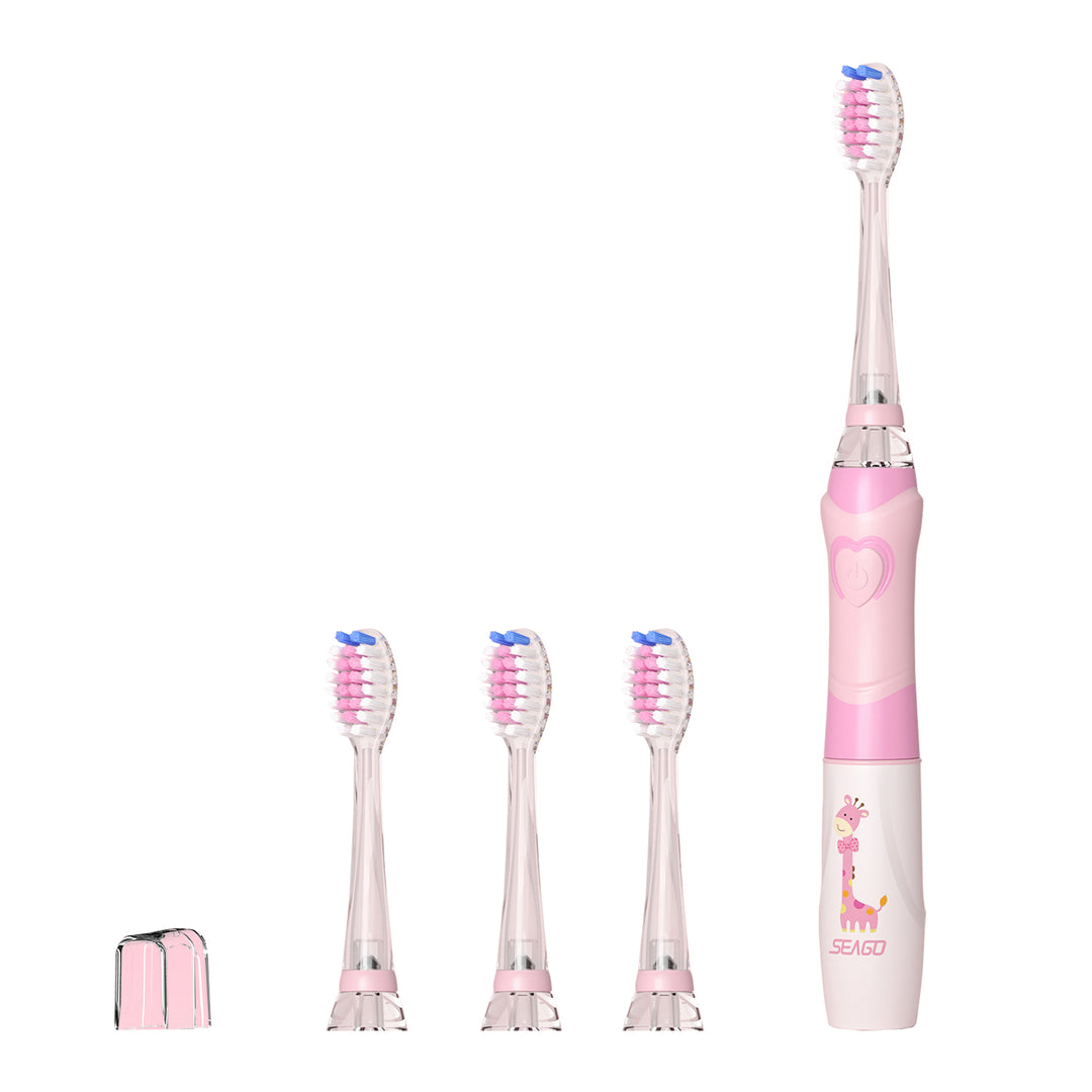 SEAGO Cepillo Dental Sónico Infantil, Color Rosa, 1xAA 1,5V (no incluido), 3 Puntas de Repuesto, SG-977 Rosa