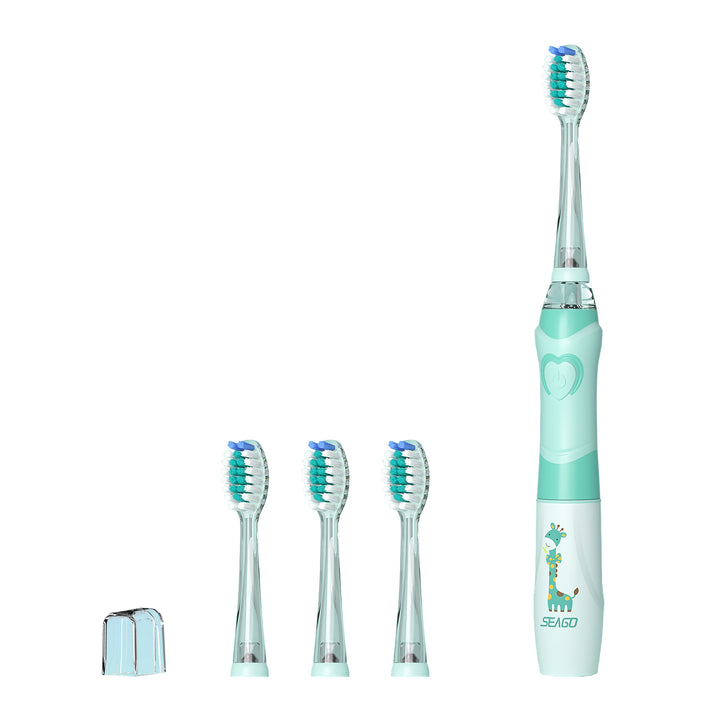 SEAGO Cepillo Dental Sónico Infantil, Color Verde, 1xAA 1,5V (no incluido), 3 Puntas de Repuesto, SG-977 Verde