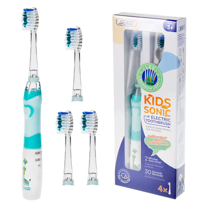 SEAGO Cepillo Dental Sónico Infantil, Color Verde, 1xAA 1,5V (no incluido), 3 Puntas de Repuesto, SG-977 Verde