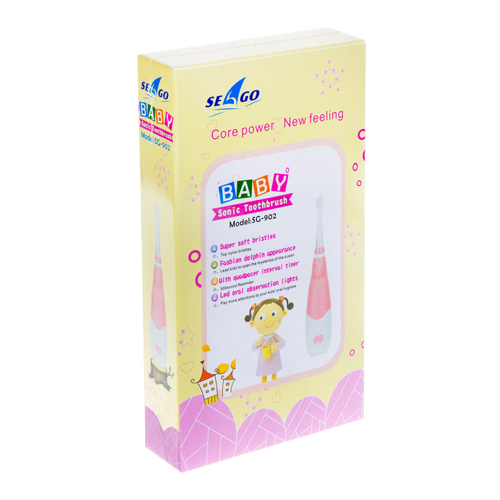 SEAGO Cepillo Dental Sónico Infantil, Color Rosa, 1xAA 1,5V (no incluido), 4 Puntas de Repuesto, SG-902 Rosa