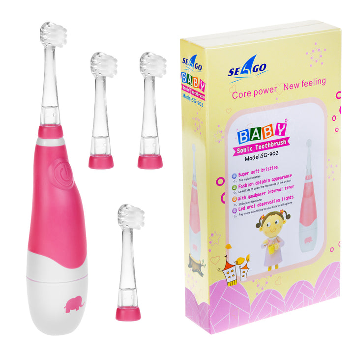 SEAGO Cepillo Dental Sónico Infantil, Color Rosa, 1xAA 1,5V (no incluido), 4 Puntas de Repuesto, SG-902 Rosa