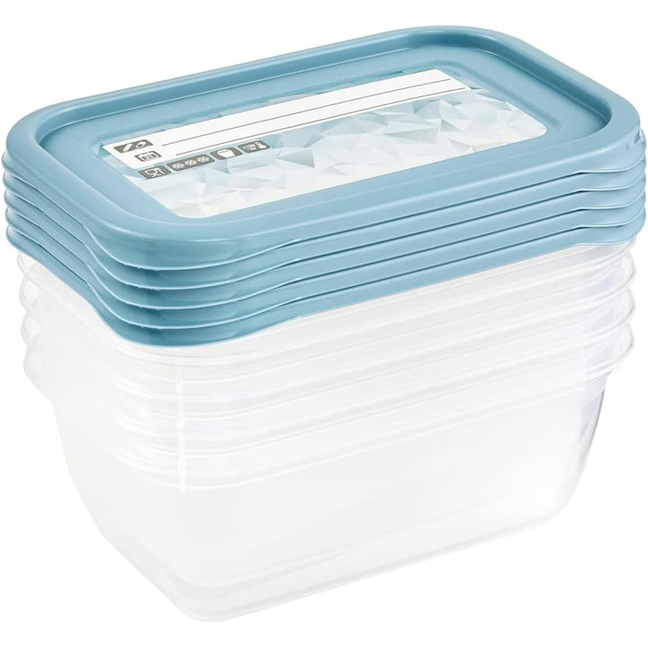 Keeeper Set de 5 recipientes de congelación, Tapas con etiquetas reutilizables, 5 x 500 ml, 15,5 x 10,5 x 6 cm, Mia Magic Ice, Azul Nordic