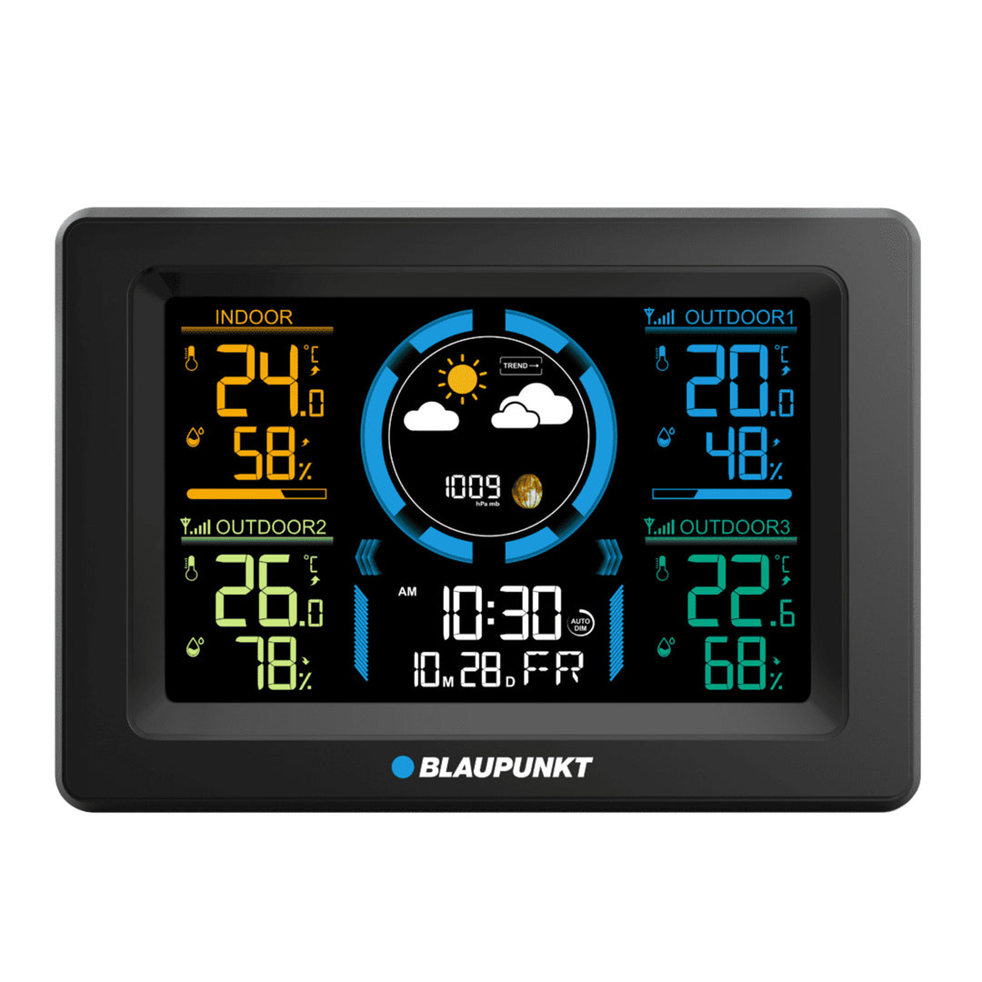 Blaupunkt Estación meteorológica, higrómetro, presión, previsión, 3 sensores, WS40BK