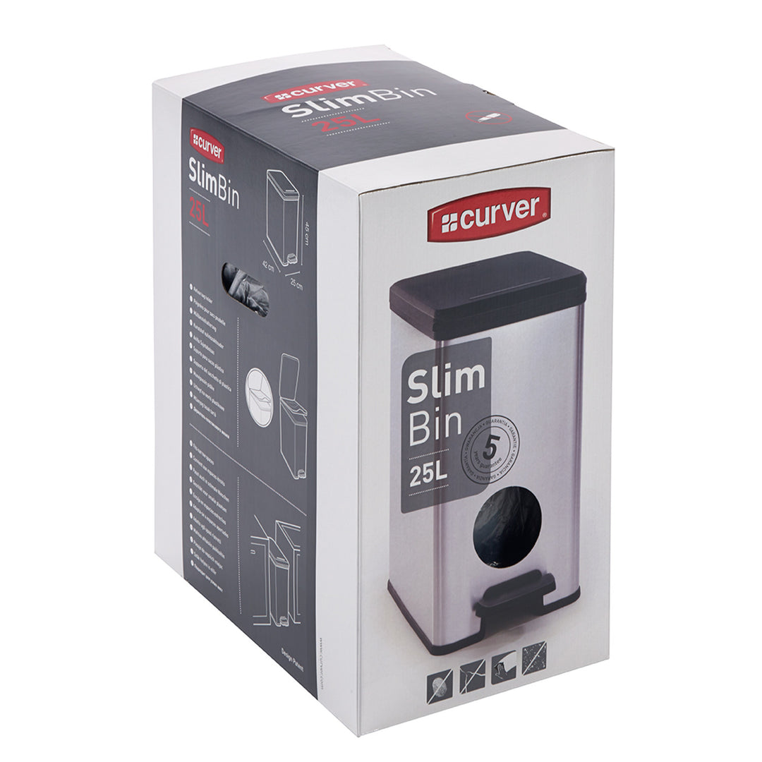 Curver Slim Bin Cubo de Basura Papelera con pedal, Capacidad 25l