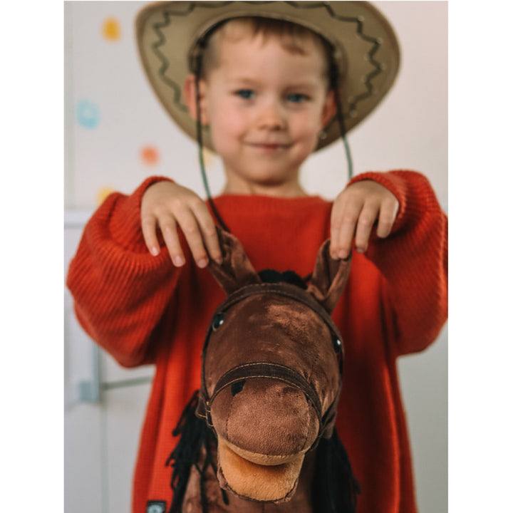 Teddykompaniet Caballo de Peluche, Bastón de Madera, Riendas, 80 cm, T-TED-03002