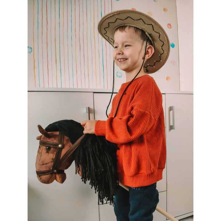 Teddykompaniet Caballo de Peluche, Bastón de Madera, Riendas, 80 cm, T-TED-03002