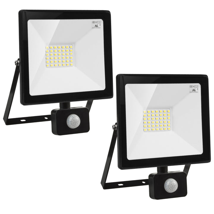 2x Reflector Foco LED Maclean MCE630 NW PIR con detector de movimiento, delgado 30W, 2400lm, blanco neutro (4000K), IP44