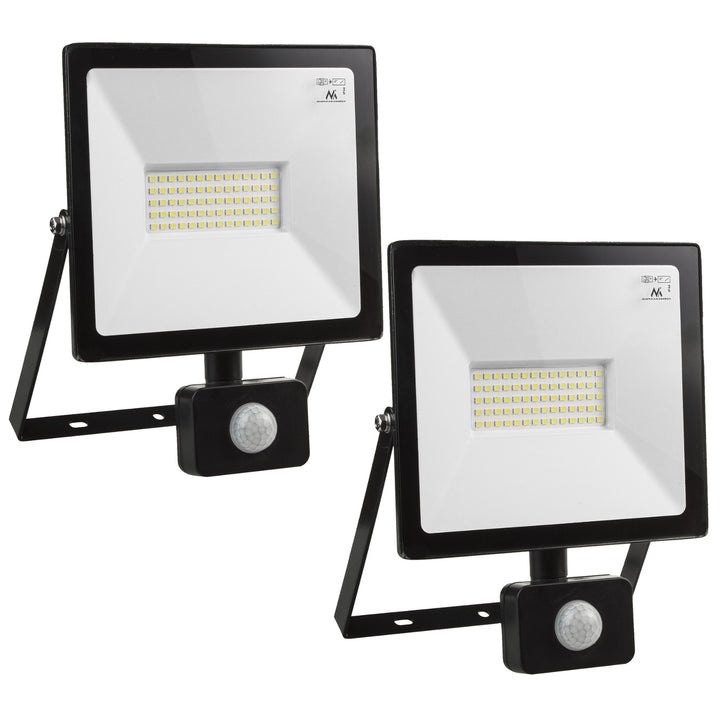 2x Reflector Foco LED Maclean MCE650 NW PIR con detector de movimiento, delgado 50W, 4000lm, blanco neutro (4000K), IP44