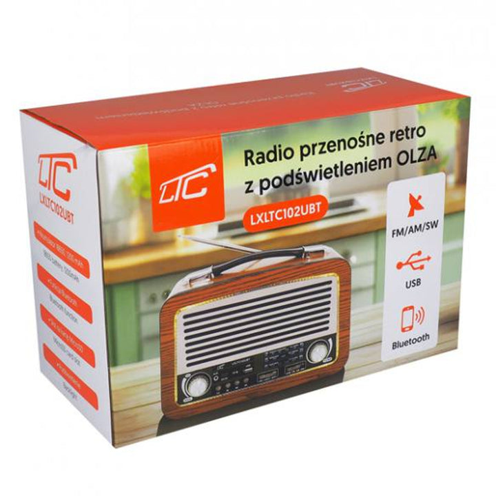 LTC Radio Portátil, Antena Telescópica, Bluetooth, FM/AM/SW, Olza Retro